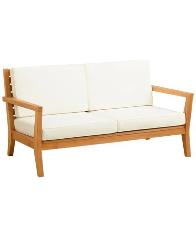 Linon Cannon Teak Outdoor 2-seat Sofa With Cushions In Brown