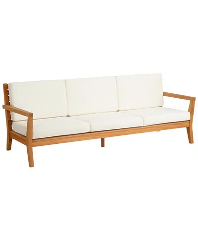 Linon Cannon Teak Outdoor 3-seat Sofa With Cushions In White