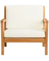 LINON LINON CANNON TEAK OUTDOOR ARM CHAIR WITH CUSHIONS