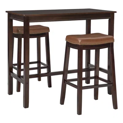 Linon Claridge 3pc Bar Set Brown Cognac