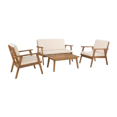 Linon Cole Outdoor Chat Set Natural In White