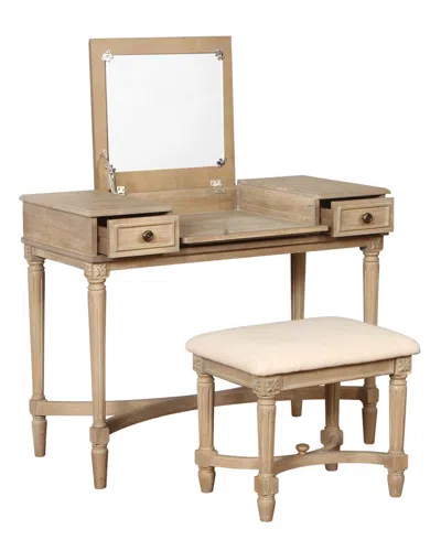 Linon Cyndi Gray Wash Vanity Set In Neutral