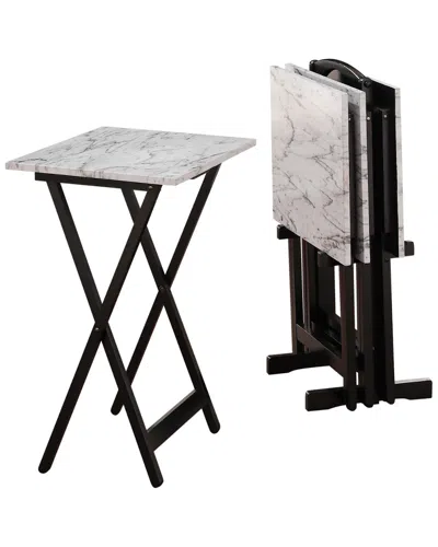 Linon Faux Marble Tray Set In Black