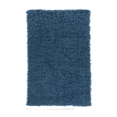 Linon Flokati Solid Woven Rectangular Area Rug In Blue