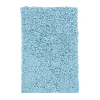 Linon Flokati Solid Woven Rectangular Area Rug In Blue