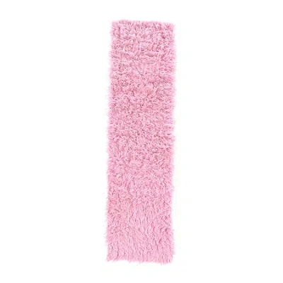 Linon Flokati Solid Woven Rectangular Runner In Pink