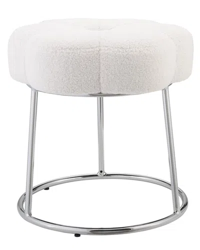 Linon Flower Sherpa Stool In White