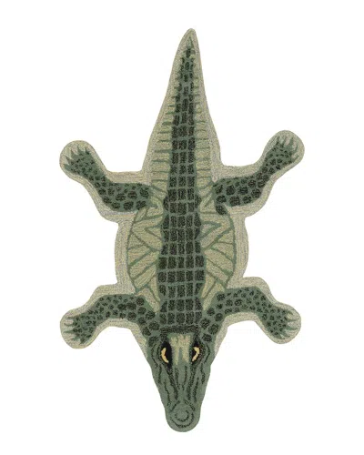 Linon Jungle Crocodile Shaped Accent Rug In Green