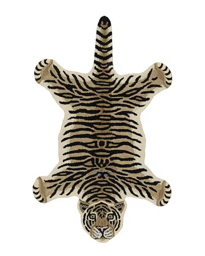 Linon Jungle Tiger Shaped Accent Rug In Gold