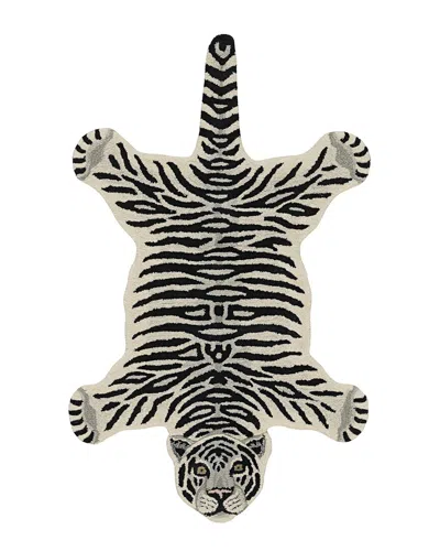 Linon Jungle Tiger Shaped Accent Rug In White