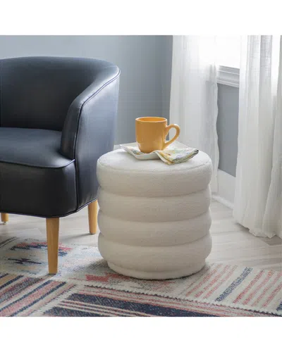 Linon Kathy Sherpa Round Ottoman In White