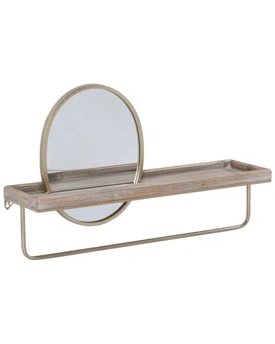 Linon Opal Off-center Mirror & Wall Shelf In Brown