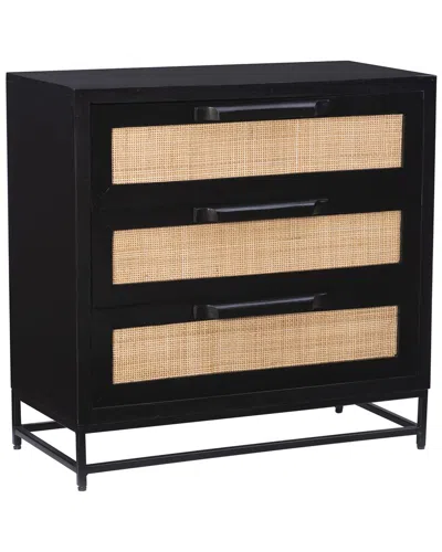 Linon Raphael Cane 3-drawer Cabinet In Black