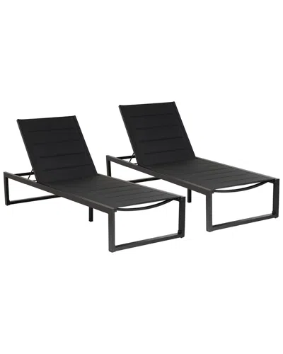 Linon Set Of 2 Holland Aluminum Chaise Lounge In Black