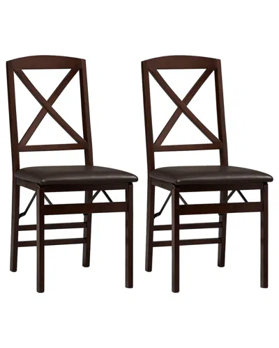 Linon Set Of 2 Triena X Back Folding Chairs In Brown