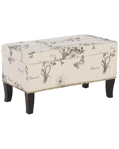 Linon Tahlia Botanical Ottoman In Neutral