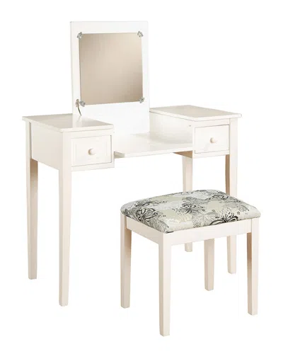 Linon White Butterfly Vanity And Stool In Neutral