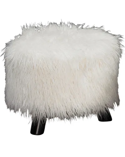 Linon White Faux Fur Foot Stool