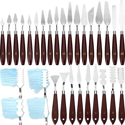 Linqz 27 Pcs Palette Knife Set Stainless Steel Wood Handle Acrylic Paint Spatula Tools For Canvas Oil Colo In Brown