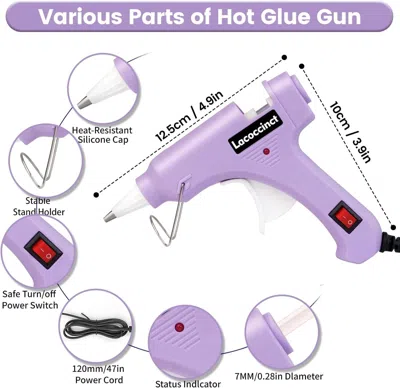 Linqz Hot Glue Device, Mini Hot Glue Device Kit With 30 Glue Sticks, Fast Preheating Hot Melt For School C In Purple
