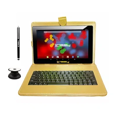 Linsay 10.1" 1280x800 Ips 2gb Ram 32gb Storage Android 12 Tablet With Golden Leather Keyboard/ Pop Holder A In Yellow