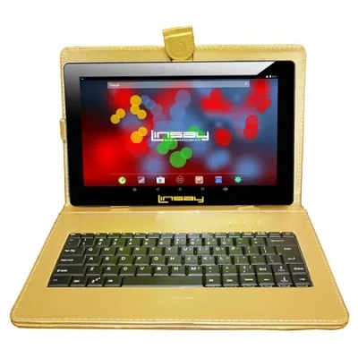 Linsay 10.1" 1280x800 Ips 2gb Ram 32gb Storage Android 12 Tablet With Golden Leather Keyboard " In Yellow