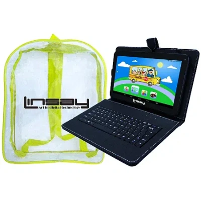 Linsay 10.1" Quad Core 2gb Ram 32gb Storage Android 12 Tablet Bundle With Black Leather Keyboard And Backpa
