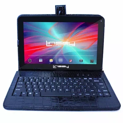 Linsay 10.1" Quad Core 2gb Ram 32gb Storage Android 12 Tablet With Black Crocodile Style Leather Keyboard"