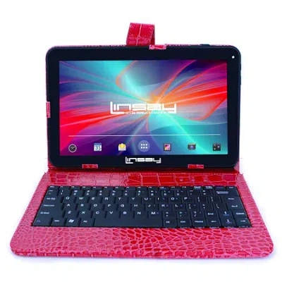 Linsay 10.1" Quad Core 2gb Ram 32gb Storage Android 12 Tablet With Red Crocodile Style Leather Keyboard" In Multi