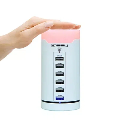 Linsay Smart Led Touch Multi-color Lamp Desktop With 6 Usb Charger Charging Station In White