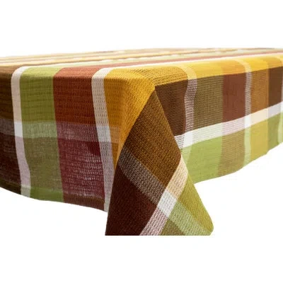 Lintex Farm Plaid 100% Cotton Tablecloth  70" Round In Green;red;orange