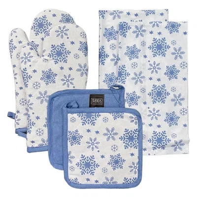 Lintex Floral 100% Cotton Potholder & Oven Mitt Set In Blue