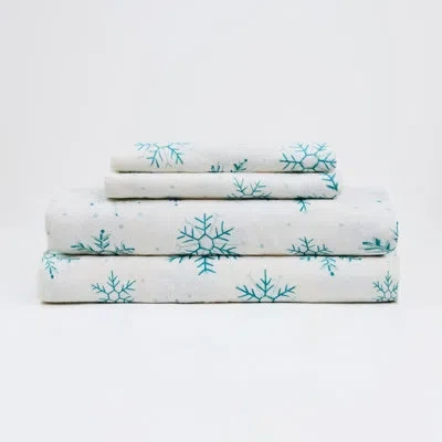 Lintex Snowflake 100% Cotton 4-piece Flannel Sheet Set In Multi