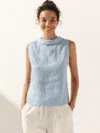 Lintico 100% Linen Draped Collar Tank Top Jacqueline In White
