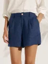 Lintico 100% Linen Pleated Linen Shorts In Blue