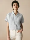 Lintico 100% Linen Striped Classic Button-front Shirt In Blue