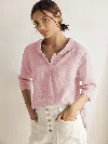 Lintico Jade 100% Linen Shawl V-neck Half Sleeve Top In Pink