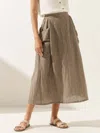 Lintico Linen Checked Elastic Waist Skirt In Brown