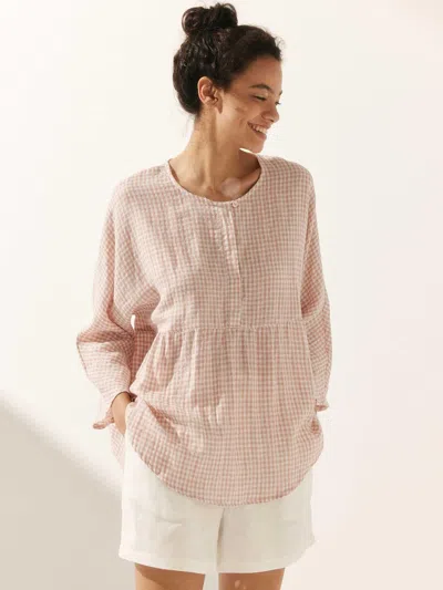 Lintico Linen Checked Long-sleeved Top In Pink