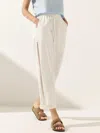 Lintico Linen Cropped Hollow Lace Stitching Ankle Length Pants In White
