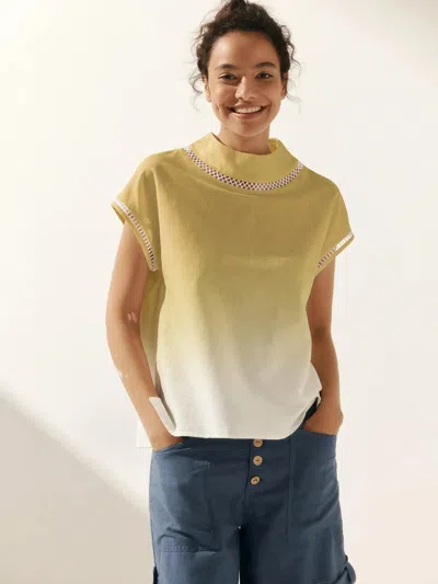 Lintico Linen Cutout Turtleneck Top In Green