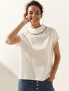 Lintico Linen Cutout Turtleneck Top In White