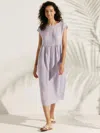 Lintico Linen Gingham Checked Cap Sleeve Washed Maxi Dress In Purple