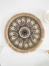 Lintico Nordic Woven Jute Placemat Round Fringe Decorative Heat-resistant Mat In Gold