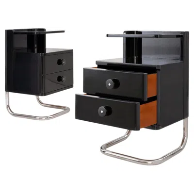 Pre-owned Linu Enache Bedside Cabinets With Drawers, Chrome-plated Metal, Lacquered Wood, Customizable In Brown