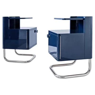 Pre-owned Linu Enache Bespoke Bedside Cabinet, Glossy Lacquered Wood, Chrome-plated Steel, Handcrafted In Brown