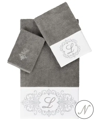 Linum Home 100% Turkish Cotton Monica 3-pc. Embellished Towel Set In Gray