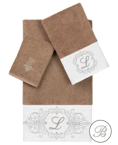 Linum Home 100% Turkish Cotton Monica 3-pc. Embellished Towel Set In Brown
