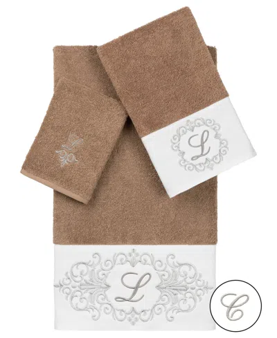 Linum Home 100% Turkish Cotton Monica 3-pc. Embellished Towel Set In Latte C