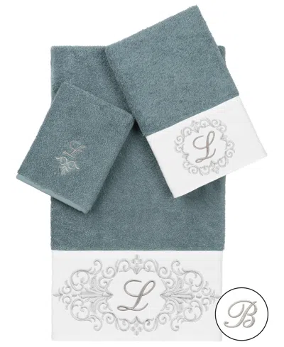 Linum Home 100% Turkish Cotton Monica 3-pc. Embellished Towel Set In Blue